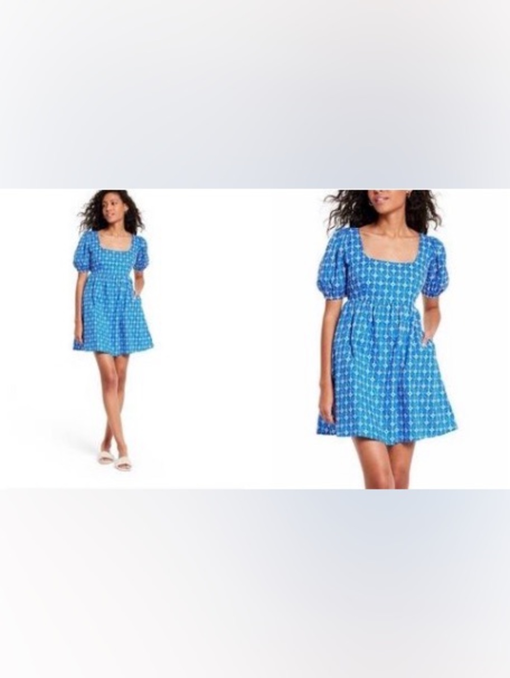 Rhode Blue and White Eyelet Puff Sleeve Babydoll Sundress Size M